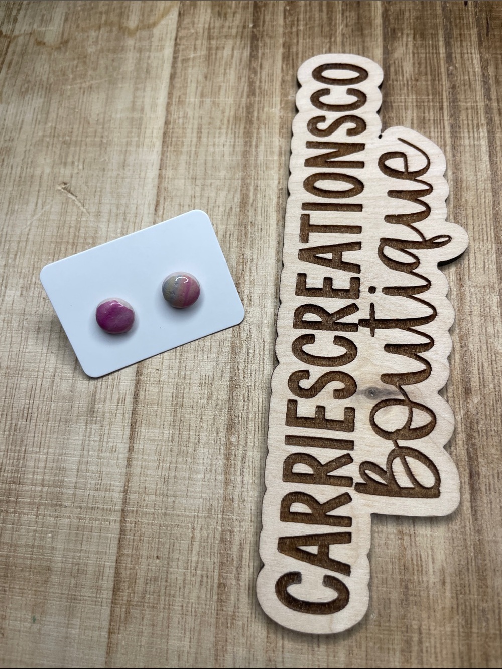 Pink and Beige Marble Round Stud Earrings
